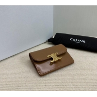 Top Quality Celine Card Holder Wallet with Flap Triomphe in Shiny Calfskin 10D583 Bronze 2024