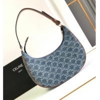 Buy Classic Celine Ava Hobo bag in Triomphe Denim 193952 Blue 2024