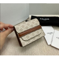 Spot Bulk Celine Business Card Holder in Triomphe Canvas and Lambskin 10E242 Beige Grey 2024