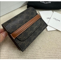 Best Price Celine Business Card Holder in Triomphe Canvas and Lambskin 10E242 Tan Brown 2024