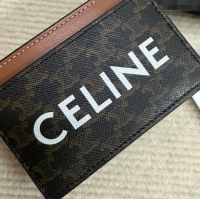 Buy New Cheap Celine Card Holder in Triomphe Canvas with CELINE Print 10B702 Tan Brown 2024