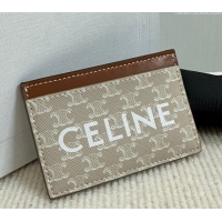 Market Sells Celine Card Holder in Triomphe Canvas with CELINE Print 10B702 Beige Grey 2024