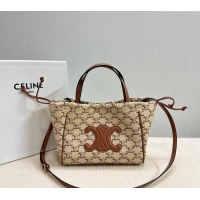 Buy Bulk Celine Small Cabas Drawstring Cuir Tote Bag in Triomphe Canvas 111013 Beige 2024