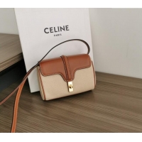Cheapest Celine Mini Soft 16 Bag in Canvas and Calfskin 100352 Beige 2024