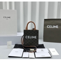 Classic Specials Celine Mini Vertical Cabas Tote Bag in Triomphe Canvas and Calfskin 60007 Tan Brown 2024