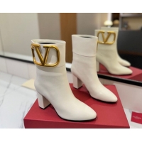Grade Quality Valentino Maxi-VLogo Heel Ankle Boots 8cm in Calfskin Leather White VLTN121603 51216028