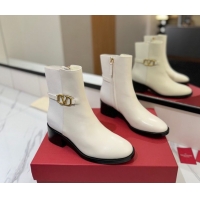 Top Grade Valentino VLogo Heel Ankle Boots 5.5cm in Calfskin and Canvas White VLTN121605 1216032