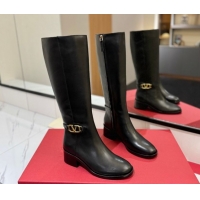 Popular Style Valentino VLogo Heel High Boots 5.5cm in Calfskin Leather Black VLTN121605 1216035