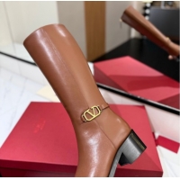 Purchase Valentino VLogo Heel High Boots 5.5cm in Calfskin Leather Brown VLTN121605 1216037
