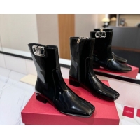 Perfect Valentino VLogo Type Heel Ankle Boots 3cm in Patent Leather Black VLTN121606 1216041