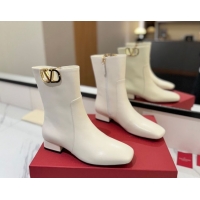 Best Price Valentino VLogo Type Heel Ankle Boots 3cm in Calfskin Leather White VLTN121606 1216044