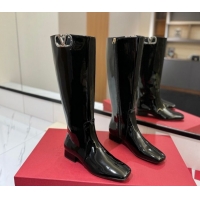 Buy Luxury Valentino VLogo Type Heel High Boots 3cm in Patent Leather Black VLTN121606 1216045