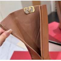 Top Grade Valentino VLogo Type Heel High Boots 3cm in Calfskin Leather Brown VLTN121606 1216048