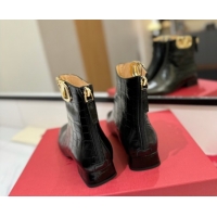 Low Price Valentino VLogo Type Heel Ankle Boots 3cm in Stone Embossed Leather Black VLTN121606 1216049