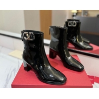 Shop Duplicate Valentino VLogo Type Heel Ankle Boots 5cm in Glazed Patent Leather Black VLTN121606 1216052