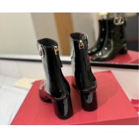 Shop Duplicate Valentino VLogo Type Heel Ankle Boots 5cm in Glazed Patent Leather Black VLTN121606 1216052