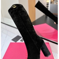 Most Popular Valentino The Bold Edition VLogo Heel High Boots 9cm in Suede Black VLTN121607 1216054
