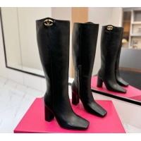 Top Design Valentino The Bold Edition VLogo Heel High Boots 9cm in Calfskin Leather Black VLTN121607 1216055