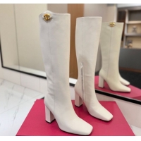 Cheap Price Valentino The Bold Edition VLogo Heel High Boots 9cm in Calfskin Leather White VLTN121607 1216057