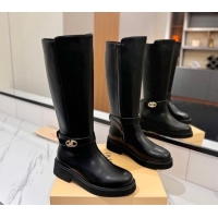 Big Discount Valentino VLogo Locker Heel High Boots 4cm in Calfskin Leather Black VLTN121608 51216059