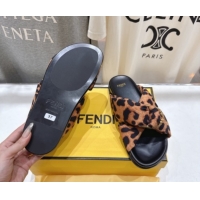 Discount Fendi Feel Flat Slides Sandal in Leopard Print with D-ring Buckle Brown 1216060