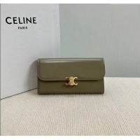 New Cheap Celine Triomphe Large Wallet in Shiny Calfskin 10E313 Olive Green 2024