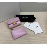 Spot Bulk Celine Triomphe Compact Wallet with Coin in Shiny Calfskin 10I653 Sakura Pink 2024