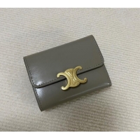 Good Looking Celine Triomphe Compact Wallet with Coin in Shiny Calfskin 10I653 Stone Grey 2024