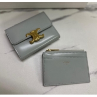 Top Design Celine Triomphe Compact Wallet with Coin in Shiny Calfskin 10I653 Soft Blue 2024