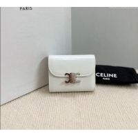 Trendy Design Celine Small Wallet in Shiny Calfskin 10D783 White/Silver 2024