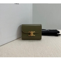 Famous Brand Celine Small Wallet in Shiny Calfskin 10D783 Dark Olive Green 2024