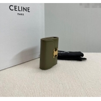 Famous Brand Celine Small Wallet in Shiny Calfskin 10D783 Dark Olive Green 2024