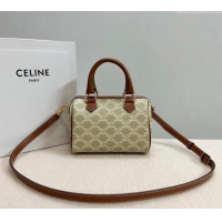 Modern Classic Celine Small Boston Bag in Triomphe Canvas and Calfskin 113772 Beige/Brown 2024
