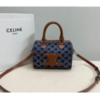 Market Sells Celine Small Boston Bag in Triomphe Denim and Calfskin 113772 Blue 2024