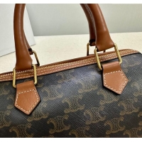 Market Sells Celine Small Boston Bag in Triomphe Canvas and Calfskin 113772 Tan Brown 2024
