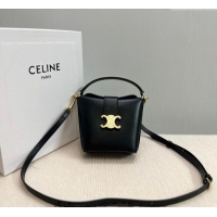 Best Price Celine Triomphe Calfskin Mini Bucket bag 10K943 Black 2024