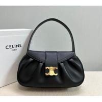 Famous Brand Celine Medium Polly Hobo Bag in Supple Calfskin 115633 Black 2024