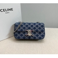 Top Design Celine Chain Shoulder Bag Claude in Denim with Triomphe All-Over C115202 2024
