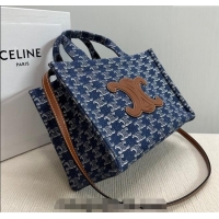 Classic Specials Celine Small Cabas Thais Tote Bag in Denim with Triomphe All-over 199162 2024