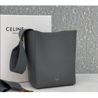 Buy Cheap Celine Seau Sangle Small Bucket Bag in Supple Grained Calfskin 2088 Grey 2024