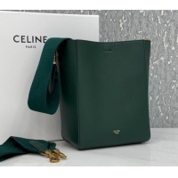 Buy Fashionable Celine Seau Sangle Small Bucket Bag in Supple Grained Calfskin 2088 Green 2024