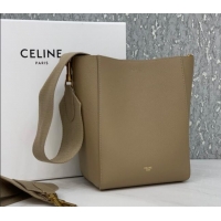 Top Grade Celine Seau Sangle Small Bucket Bag in Supple Grained Calfskin 2088 Beige 2024
