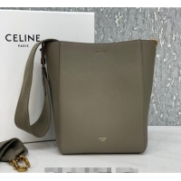 Modern Classic Celine Seau Sangle Small Bucket Bag in Supple Grained Calfskin 2088 Sage Grey 2024