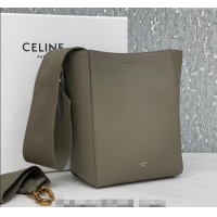 Modern Classic Celine Seau Sangle Small Bucket Bag in Supple Grained Calfskin 2088 Sage Grey 2024