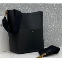 Luxury Discount Celine Seau Sangle Medium Bucket Bag in Supple Grained Calfskin 180543 Black 2024
