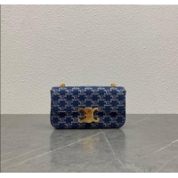 Original Cheap Celine Chain Shoulder Bag Claude in Denim with Triomphe All-Over 197992 Blue/Gold 2024 Top