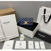 Original Cheap Celine Chain Shoulder Bag Claude in Denim with Triomphe All-Over 197992 Blue/Gold 2024 Top
