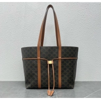 Best Price Celine Cabas Drawstring Bag in Triomphe Canvas and Calfskin 113722 Tan 2024 Top