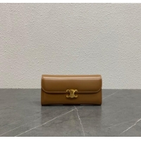 Grade Quality Celine Triomphe Large Wallet in Shiny Calfskin 100312 Brown 2024 Top