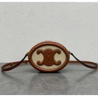 Fashion Discount Celine TRIOMPHE Oval Bag in Canvas and Calfskin 198604 Brown 2024 Top